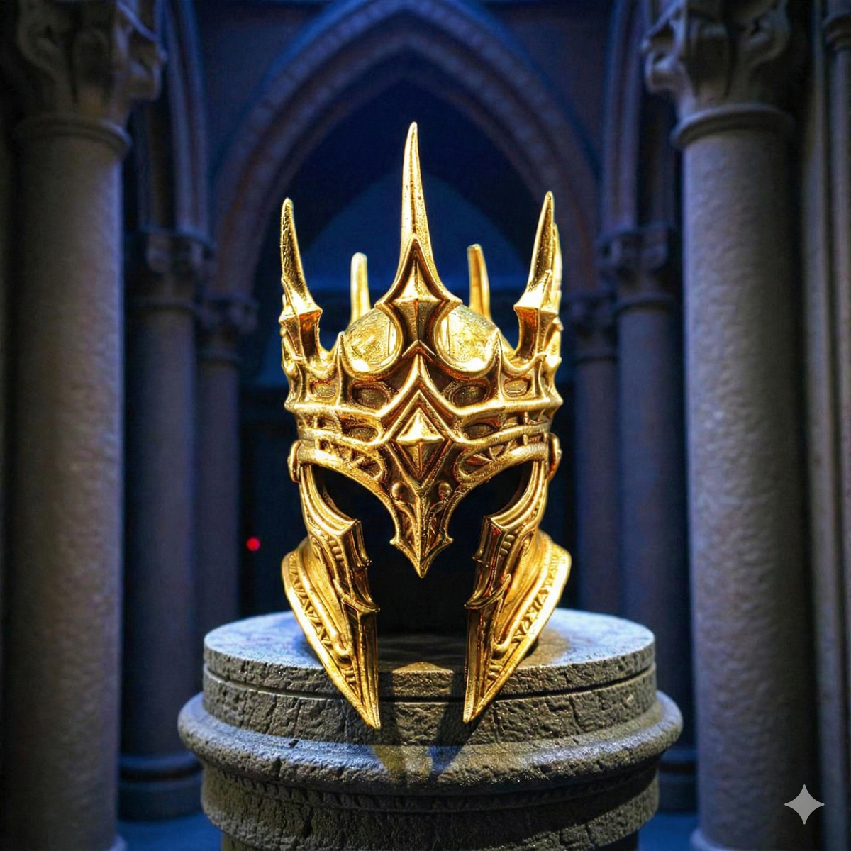 Dark King helmet .999 fine silver statue, side view