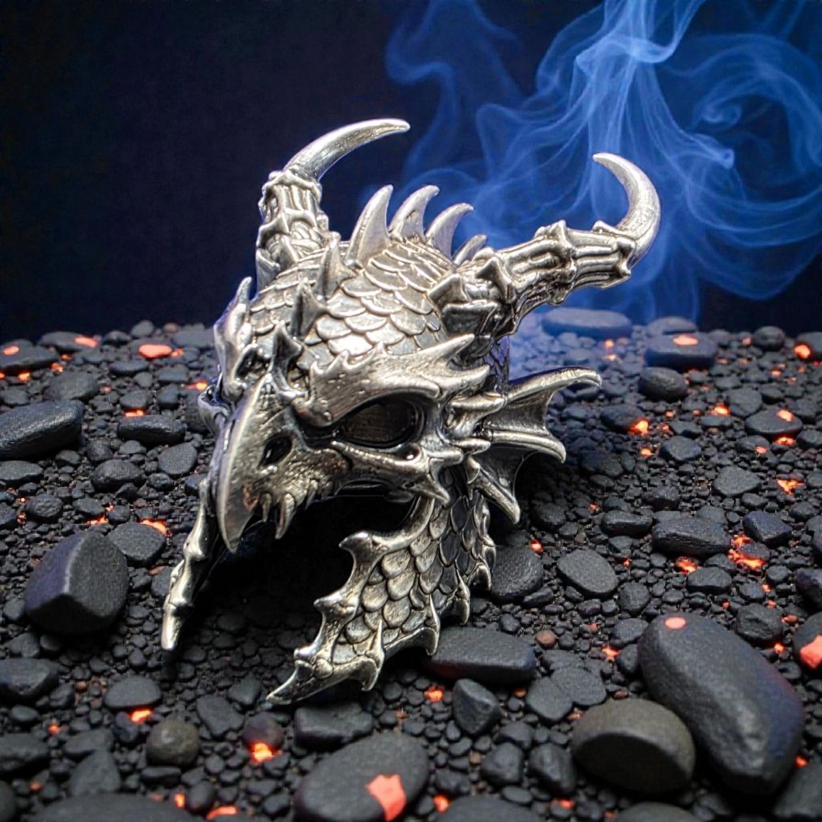 Hand-poured .999 fine silver dragon helmet statue